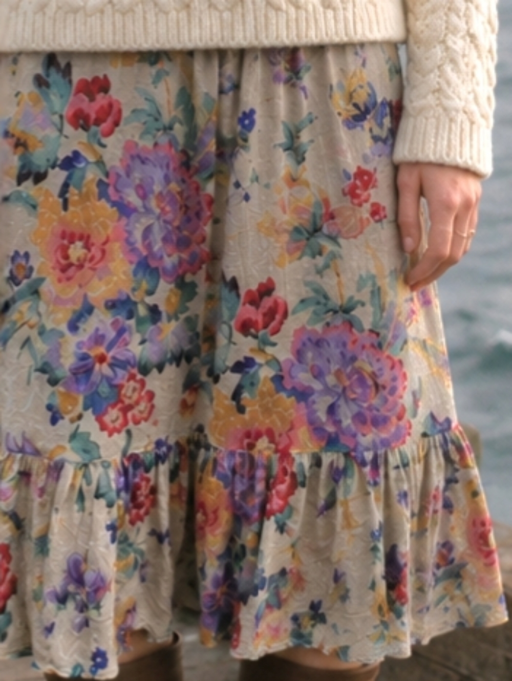 Vintage Skirt Prairie 70s Boho Floral Skirt Cotton Size 6 Cottagecore Ranchwear